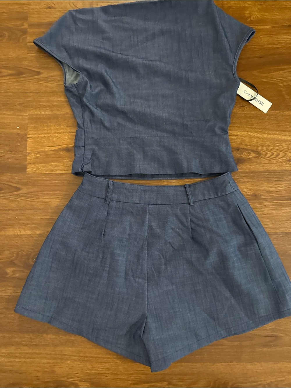 Commense Steel Blue High-Waist Tailored Shorts